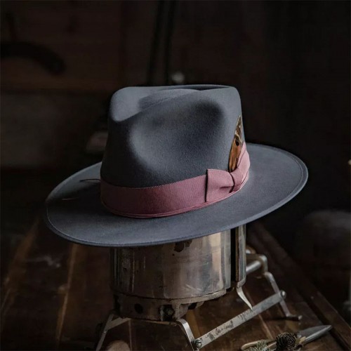 Bespoke Handmade Fedora - Special Hat Band-Grey-Pink