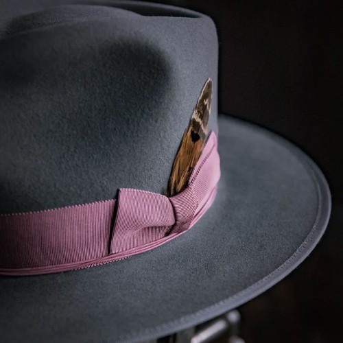 Bespoke Handmade Fedora - Special Hat Band-Grey-Pink