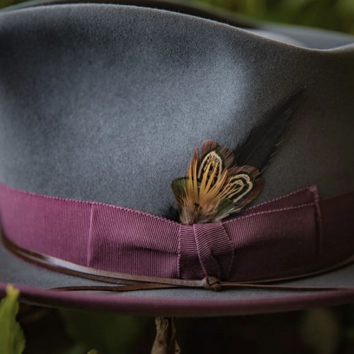 Bespoke Handmade Fedora - Special Hat Band-Gray/Red