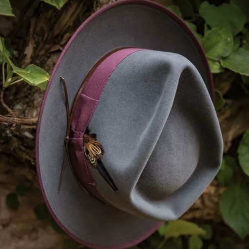 Bespoke Handmade Fedora - Special Hat Band-Gray/Red