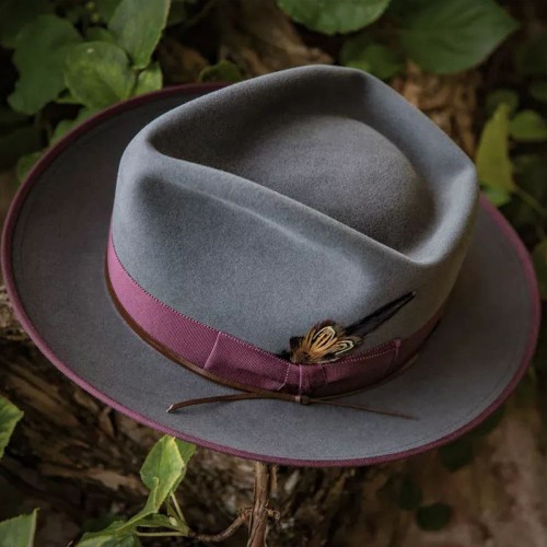 Bespoke Handmade Fedora - Special Hat Band-Gray/Red