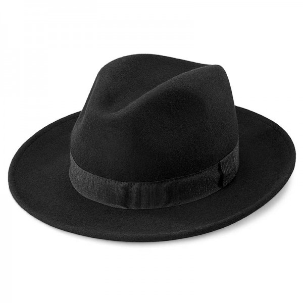 True Black Band Wool Fedora Hat