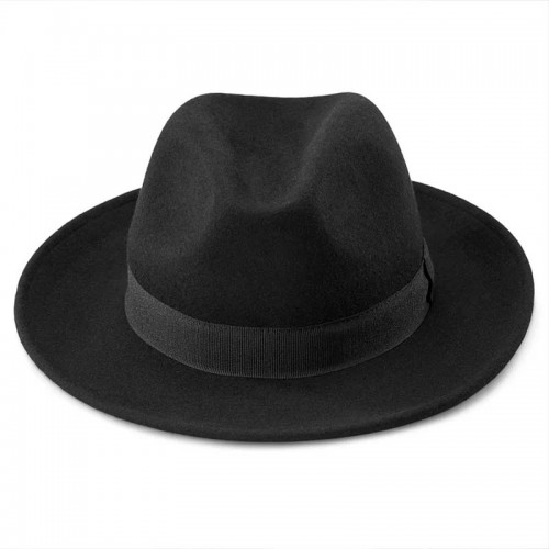 True Black Band Wool Fedora Hat