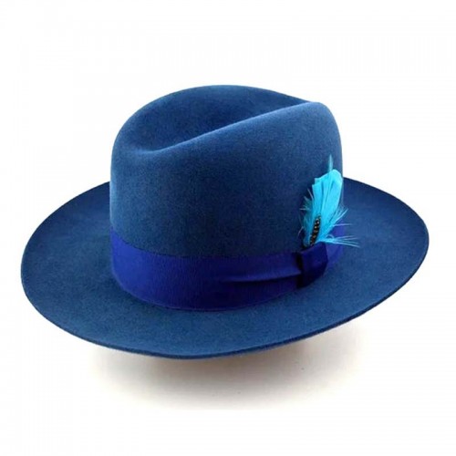 Indigo Blue Wide Brim Hat Men Fedora