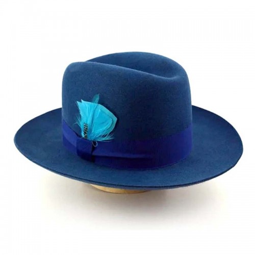 Indigo Blue Wide Brim Hat Men Fedora