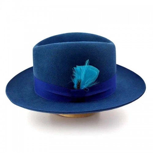 Indigo Blue Wide Brim Hat Men Fedora