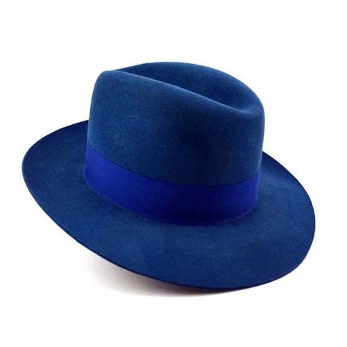 Indigo Blue Wide Brim Hat Men Fedora