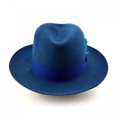 Indigo Blue Wide Brim Hat Men Fedora