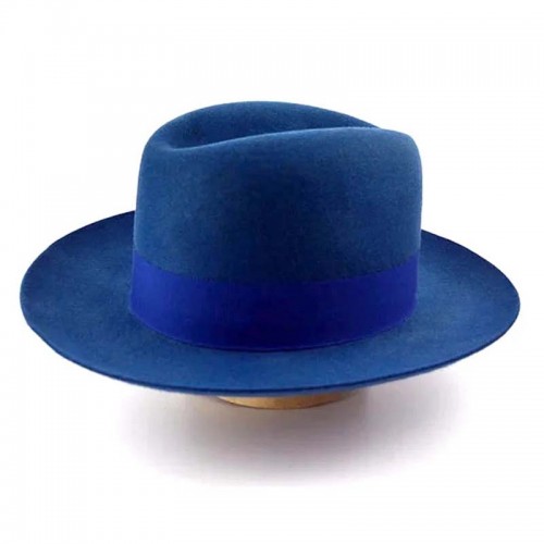 Indigo Blue Wide Brim Hat Men Fedora