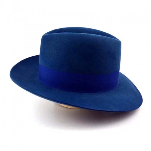 Indigo Blue Wide Brim Hat Men Fedora