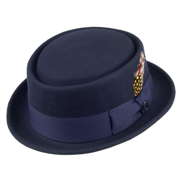 Crushable Wool Pork Pie Hat Navy