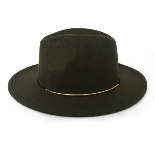 Gilt Gold Buckle Jazz Hat Woolen Felt Hat