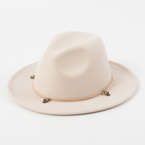 Leather String Skull Embellished Jazz Hat