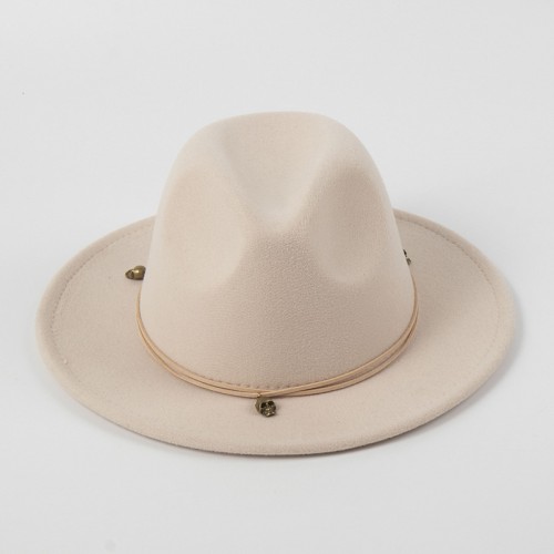 Leather String Skull Embellished Jazz Hat