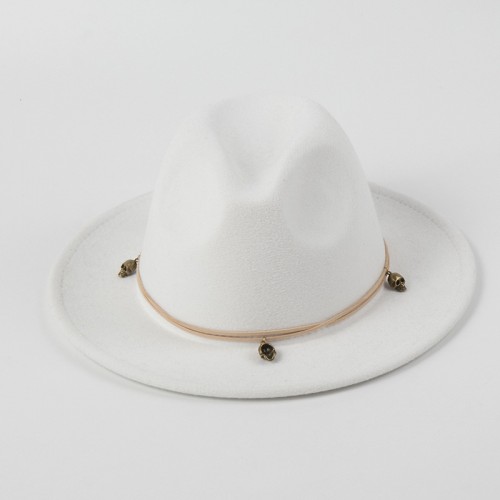 Leather String Skull Embellished Jazz Hat