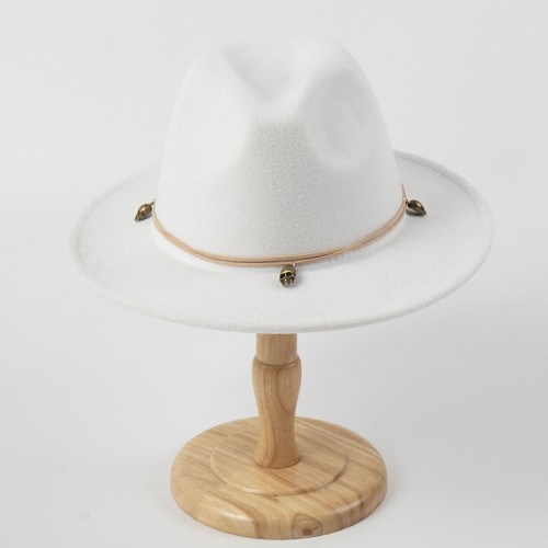 Leather String Skull Embellished Jazz Hat