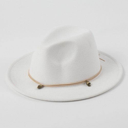 Leather String Skull Embellished Jazz Hat