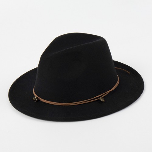 Leather String Skull Embellished Jazz Hat