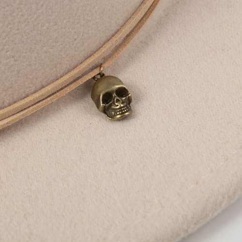 Leather String Skull Embellished Jazz Hat