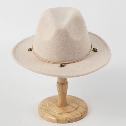 Leather String Skull Embellished Jazz Hat