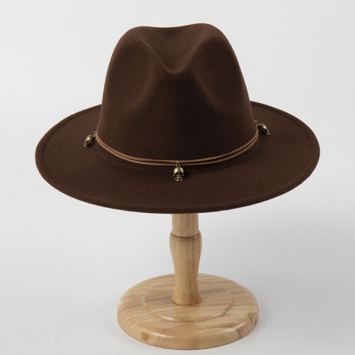 Leather String Skull Embellished Jazz Hat