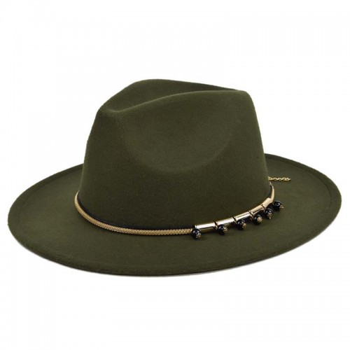 Wide Brim Chain Decorations Fedora Hat