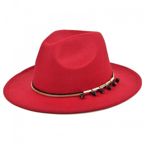 Wide Brim Chain Decorations Fedora Hat