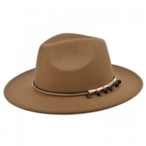 Wide Brim Chain Decorations Fedora Hat