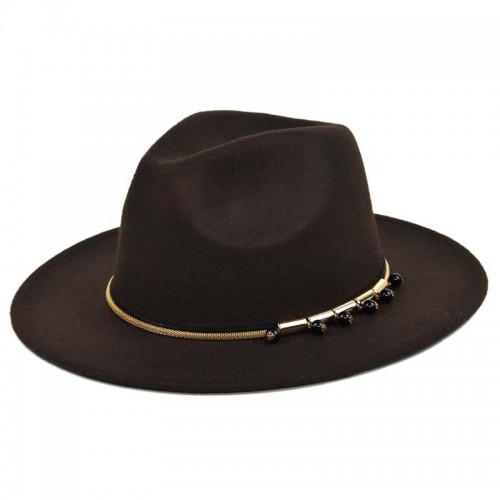 Wide Brim Chain Decorations Fedora Hat