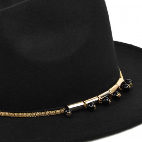 Wide Brim Chain Decorations Fedora Hat