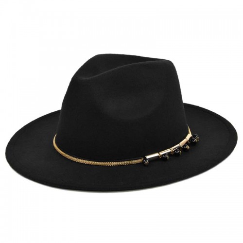 Wide Brim Chain Decorations Fedora Hat